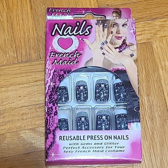 *4 for $20* Reusable Press on Nails - French Maid Inspired - Picture 1 of 3